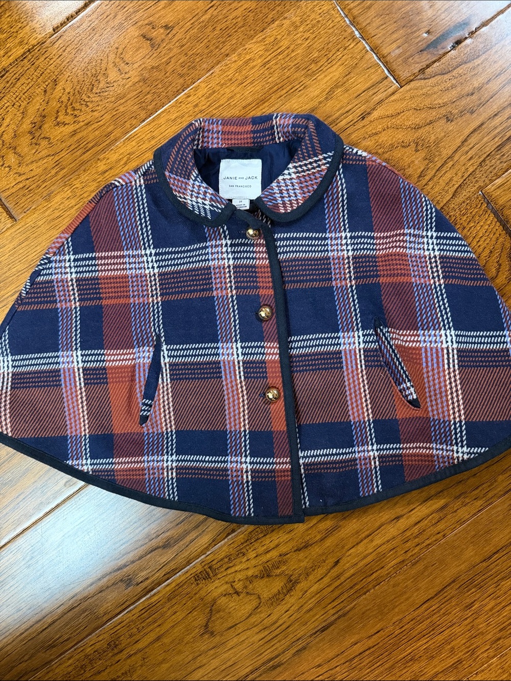 Janie and Jack Navy and Rust Plaid Cape Jacket
